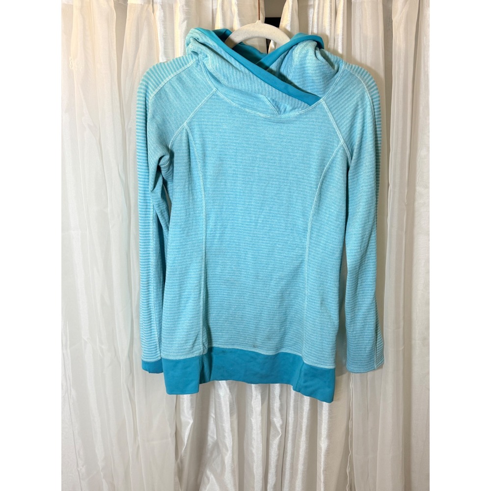 Lululemon Pullover Hoodie Womens 6 Blue Striped Cowl Neck Rear Pocket